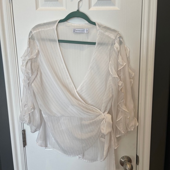 2 wrap blouses bundle one white and one tan!! - Picture 1 of 5